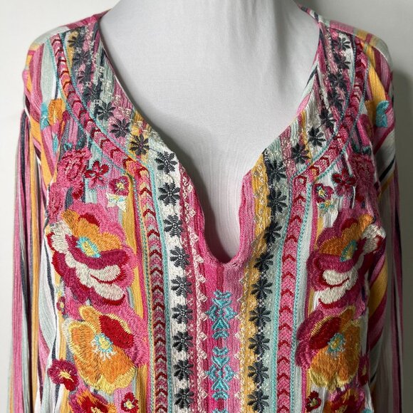 Savanna Jane Women's Multicolor Striped Embroidered Floral Bell Sleeve Tunic 1X - Picture 2 of 9